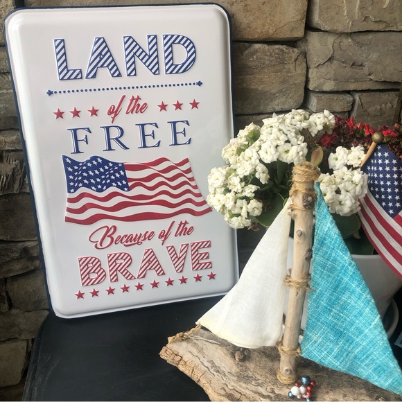 New! Large Galvanized “Land of the Free…” Metal Sign - Picture 1 of 6